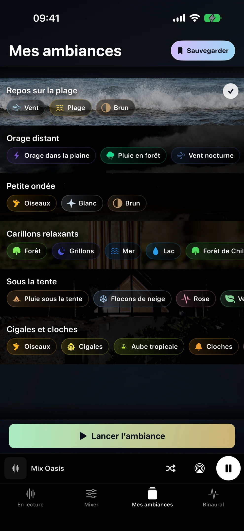 Écran complet Mes ambiances en français