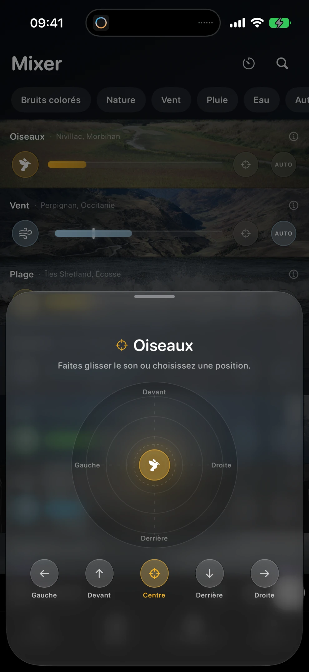 Écran complet de placement sonore en français