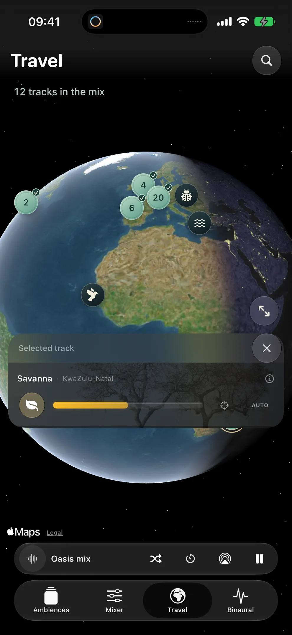 Recording locations on the Travel globe