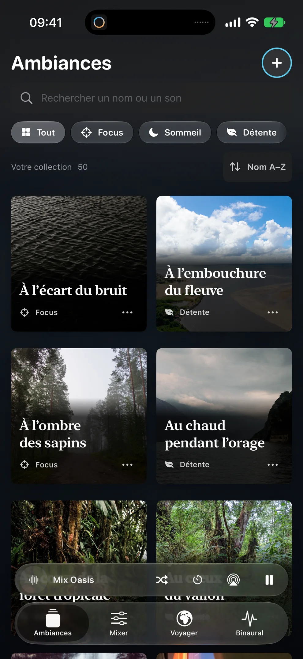 Mes ambiances dans Oasis, pour dormir, se concentrer ou faire une pause