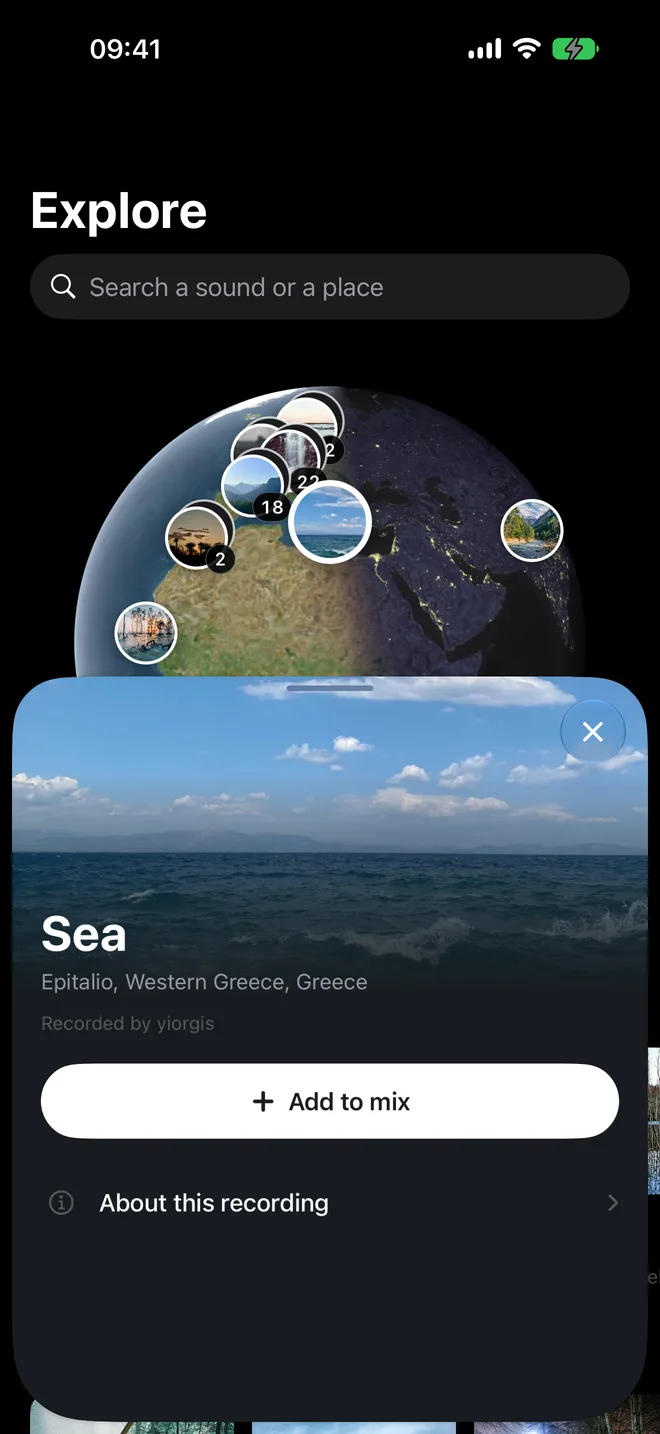 The Explore globe and the Sea recording, in Epitalio, Greece
