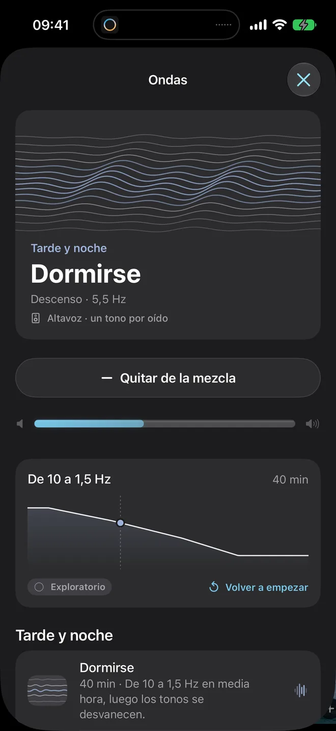 El programa de ondas Dormirse y su curva de descenso