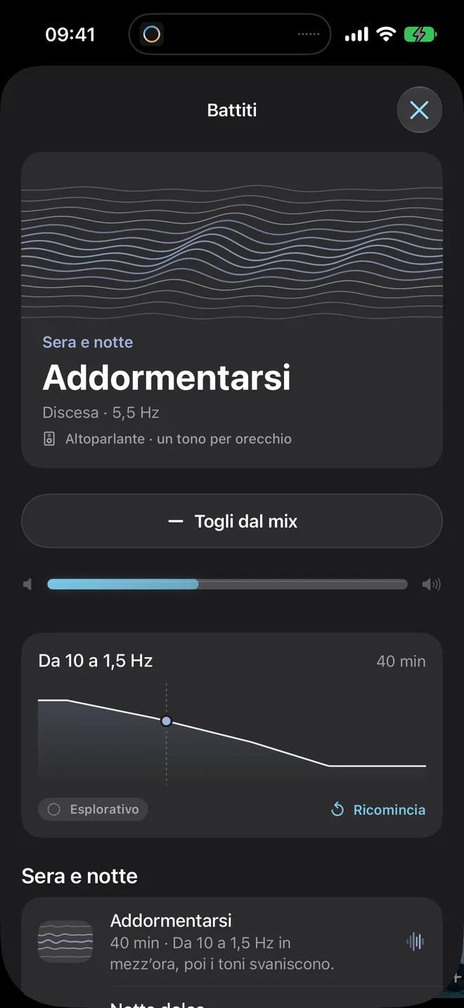 Il programma di battiti Addormentarsi e la sua curva discendente