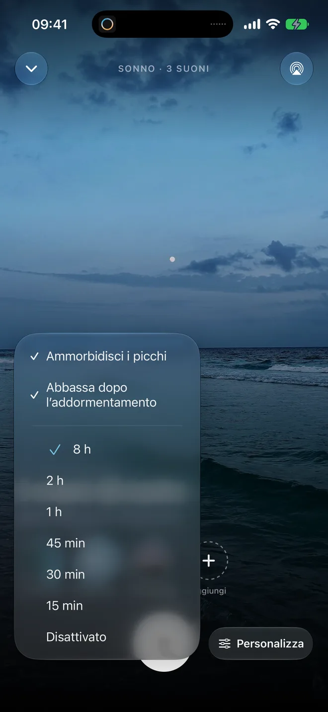Le opzioni della notte: Ammorbidisci i picchi e Abbassa dopo l’addormentamento
