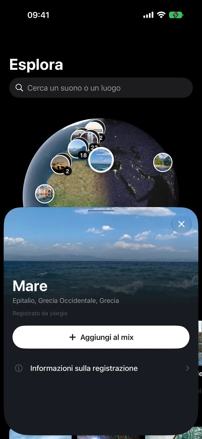 Il globo di Esplora e la scheda Mare, a Epitalio in Grecia