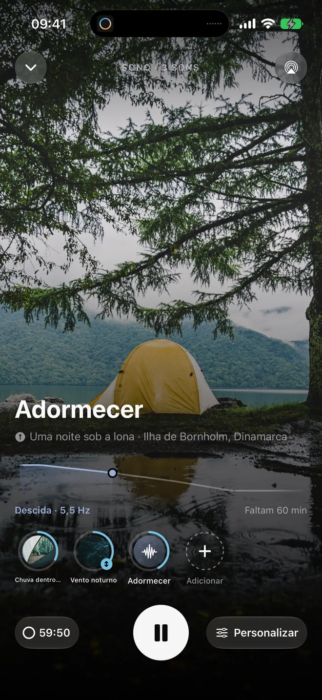 A sessão Adormecer no Oasis, numa barraca à beira de um lago