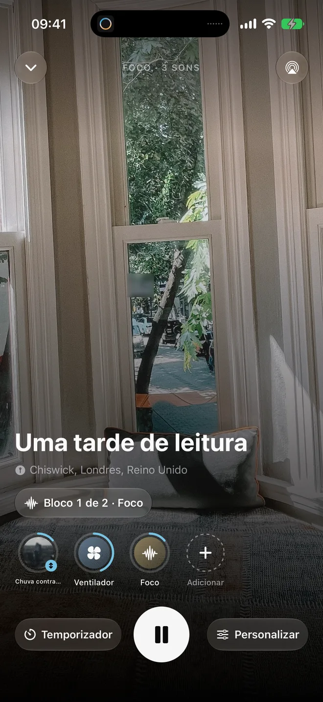Um bloco de foco no Oasis, com o tempo restante