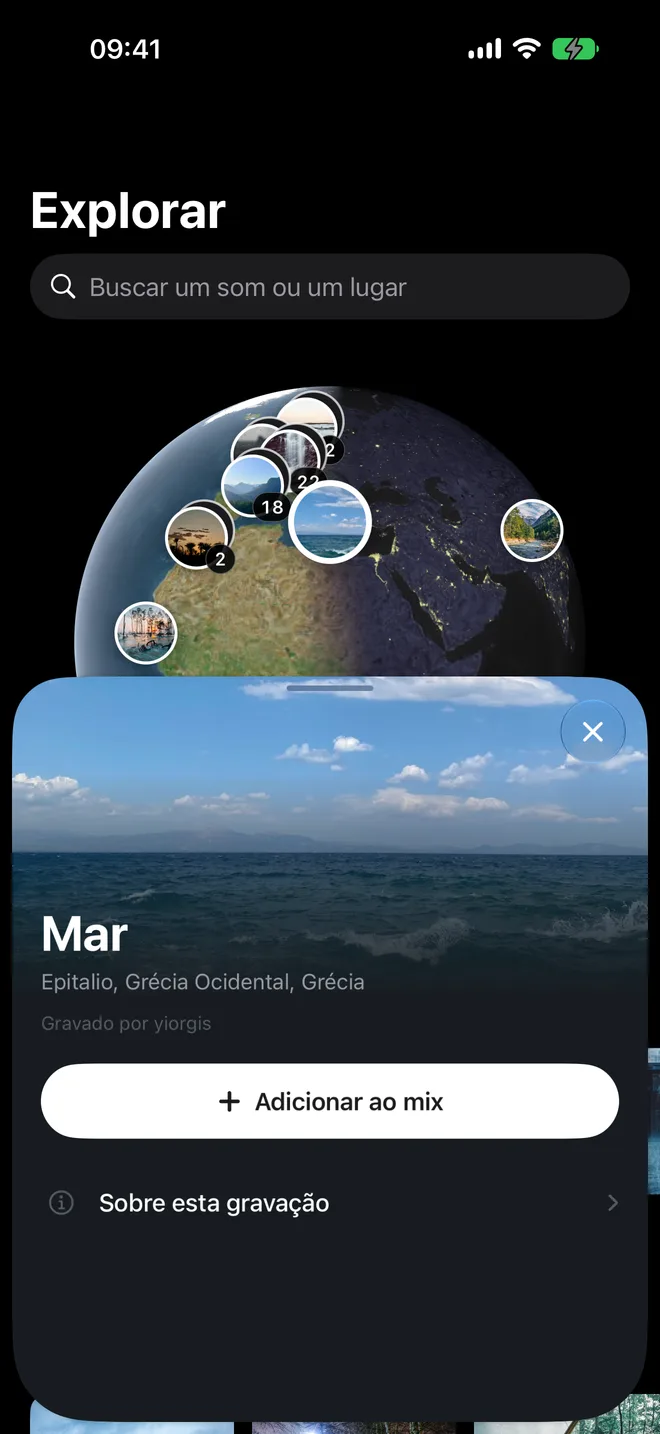 O globo do Explorar e a gravação Mar, em Epitalio, na Grécia